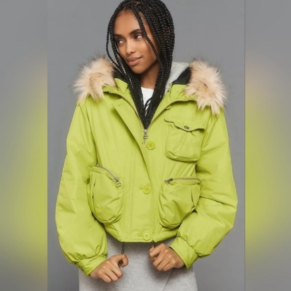 NWT Anthropologie Cropped Hooded Puffer Coat, Size XS - Picture 2 of 14